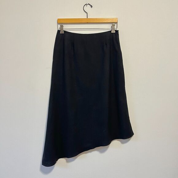 Vintage Black Wool Asymmetrical Hem Midi Skirt Gianni Size 8 - Picture 1 of 5